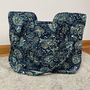 Mary Maxim Blue Paisley Quilted Tote Bag Cotton Shoulder Lined Purse NWT